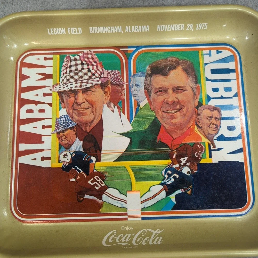 Vintage 1975 Alabama Auburn Iron Bowl Coca-Cola Tray Bear Bryant Shug Jordan - Picture 2 of 6